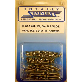 Totally Stainless 8-32 x 3/8", 1/2", 3/4", & 1" Stainless Slotted Oval Head Machine Screws - 8-3161