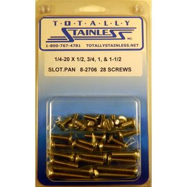 Totally Stainless 1/4-20 x 1/2", 3/4", 1", & 1-1/2" Stainless Slotted Pan Head Machine Screws - 8-2706