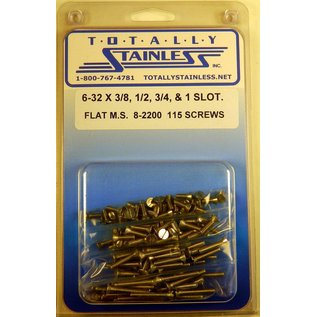 Totally Stainless 6-32 x 3/8", 1/2", 3/4", & 1" Stainless Slotted Flat Head Machine Screws - 8-2200