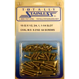 Totally Stainless 10-32 x 1/2", 3/4", 1", & 1-1/4" Stainless Slotted Oval Head Machine Screws - 8-3163