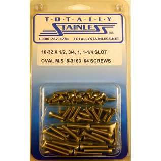 Totally Stainless 10-32 x 1/2", 3/4", 1", & 1-1/4" Stainless Slotted Oval Head Machine Screws - 8-3163