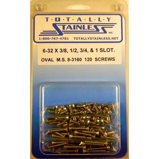 Totally Stainless 6-32 x 3/8", 1/2", 3/4", & 1" Stainless Slotted Oval Head Machine Screws - 8-3160