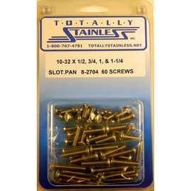 Totally Stainless 10-32 x 1/2,3/4,1 & 1-1/4" Stainless Slotted Pan Head Machine Screws