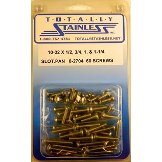Totally Stainless 10-32 x 1/2", 3/4", 1", & 1-1/4" Stainless Slotted Pan Head Machine Screws - 8-2704
