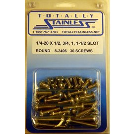 Totally Stainless 1/4-20 x 1/2", 3/4", 1", & 1-1/2" Stainless Slotted Round Head Machine Screws - 8-2406