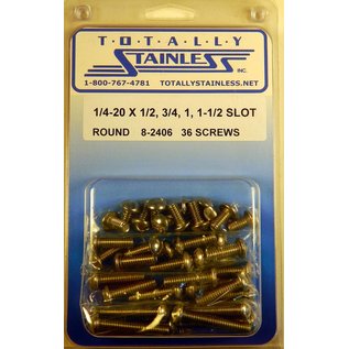 Totally Stainless 1/4-20 x 1/2", 3/4", 1", & 1-1/2" Stainless Slotted Round Head Machine Screws - 8-2406