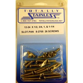 Totally Stainless 12-24 x 1/2" ,3/4", 1", & 1-1/2" Stainless Slotted Pan Head Machine Screws - 8-2705