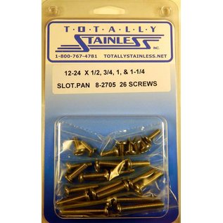 Totally Stainless 12-24 x 1/2" ,3/4", 1", & 1-1/2" Stainless Slotted Pan Head Machine Screws - 8-2705