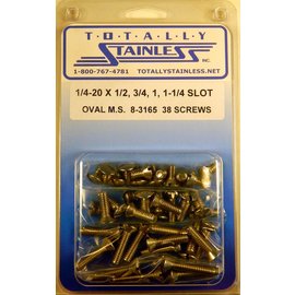 Totally Stainless 1/4-20 x 1/2", 3/4", 1", & 1-1/4" Stainless Slotted Oval Head Machine Screws - 8-3165