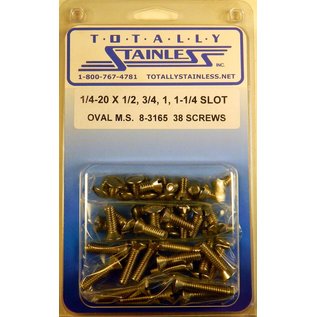 Totally Stainless 1/4-20 x 1/2", 3/4", 1", & 1-1/4" Stainless Slotted Oval Head Machine Screws - 8-3165