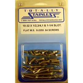 Totally Stainless 10-32 x 1/2", 3/4", 1", & 1-1/4" Stainless Slotted Flat Head Machine Screws - 8-2255