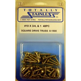 Totally Stainless #10 x 3/4" & 1" Stainless Square Drive Truss Head Sheet Metal Screws - 8-1500