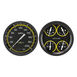 Classic Instruments 2 Gauge Set - 4 5/8" Speedometer & Quad - Auto Cross Series Yellow
