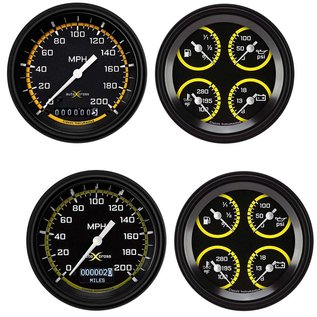 Classic Instruments 2 Gauge Set - 3 3/8" Speedometer & Quad - Auto Cross Series Yellow