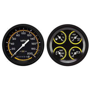 Classic Instruments 2 Gauge Set - 3 3/8" Speedometer & Quad - Auto Cross Series Yellow