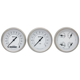 Classic Instruments 3 Gauge Set - 3 3/8" Speedo, Tach & Quad Gauges  - Classic White Series - CW03SLF