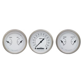 Classic Instruments 3 Gauge Set - 3 3/8" Speedo & Two 3 3/8” Duals - Classic White Series - CW04SLF