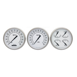 Classic Instruments 3 Gauge Set - 4 5/8" Speedo, Tach & Quad Gauges - Classic White Series- CW53SLF