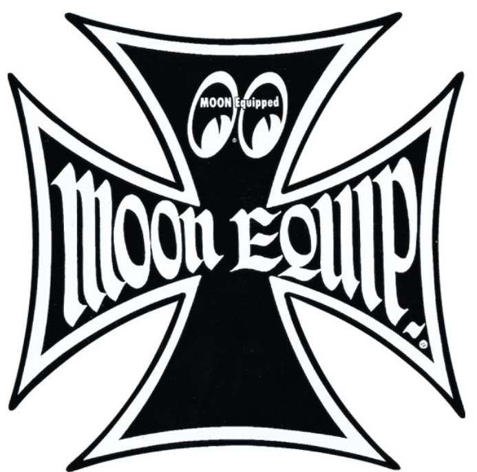 Moon Equipped Iron Cross Logo Sticker - Black - Affordable Street Rods