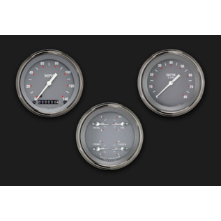 Classic Instruments 3 Gauge Set - 3 3/8" Speedo, Tach & Quad Gauges - Silver/Gray Series - SG03SLF