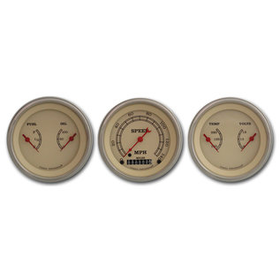 Classic Instruments 3 Gauge Set - 3 3/8" Speedo & Two 3 3/8” Duals - Vintage Series - VT04SLF