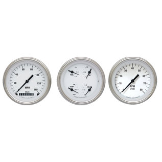 Classic Instruments 3 Gauge Set - 3 3/8" Speedo, Tach & Quad Gauges - White Hot Series