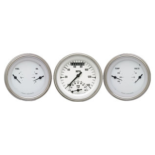 Classic Instruments 3 Gauge Set - 3 3/8" Ultimate Speedo & Two 3 3/8” Duals - White Hot Series - WH34SLF