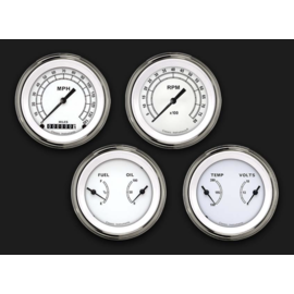 Classic Instruments 4 Gauge Set - 3 3/8" Speedo, Tach, & 2 Duals - Classic White - CW05SLF