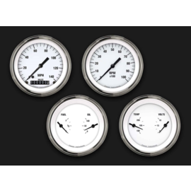 Classic Instruments 4 Gauge Set - 3 3/8" Speedo, Tach, & 2 Duals - White Hot Series