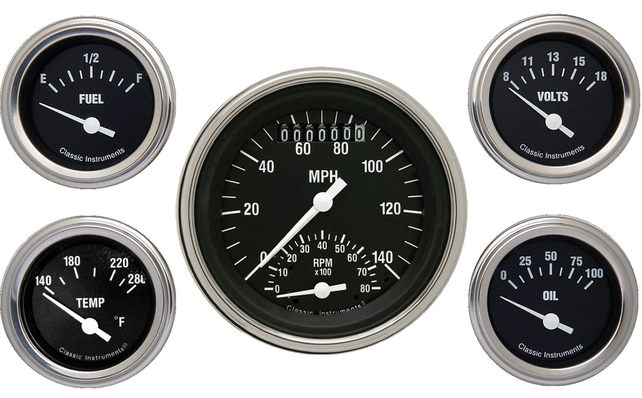 Classic Instruments Hot Rod 5 Gauge Set 2-1/8 Full Sweep Classic Instruments Hot Rod 5 Gauge Set 2-1/8 Full Sweep