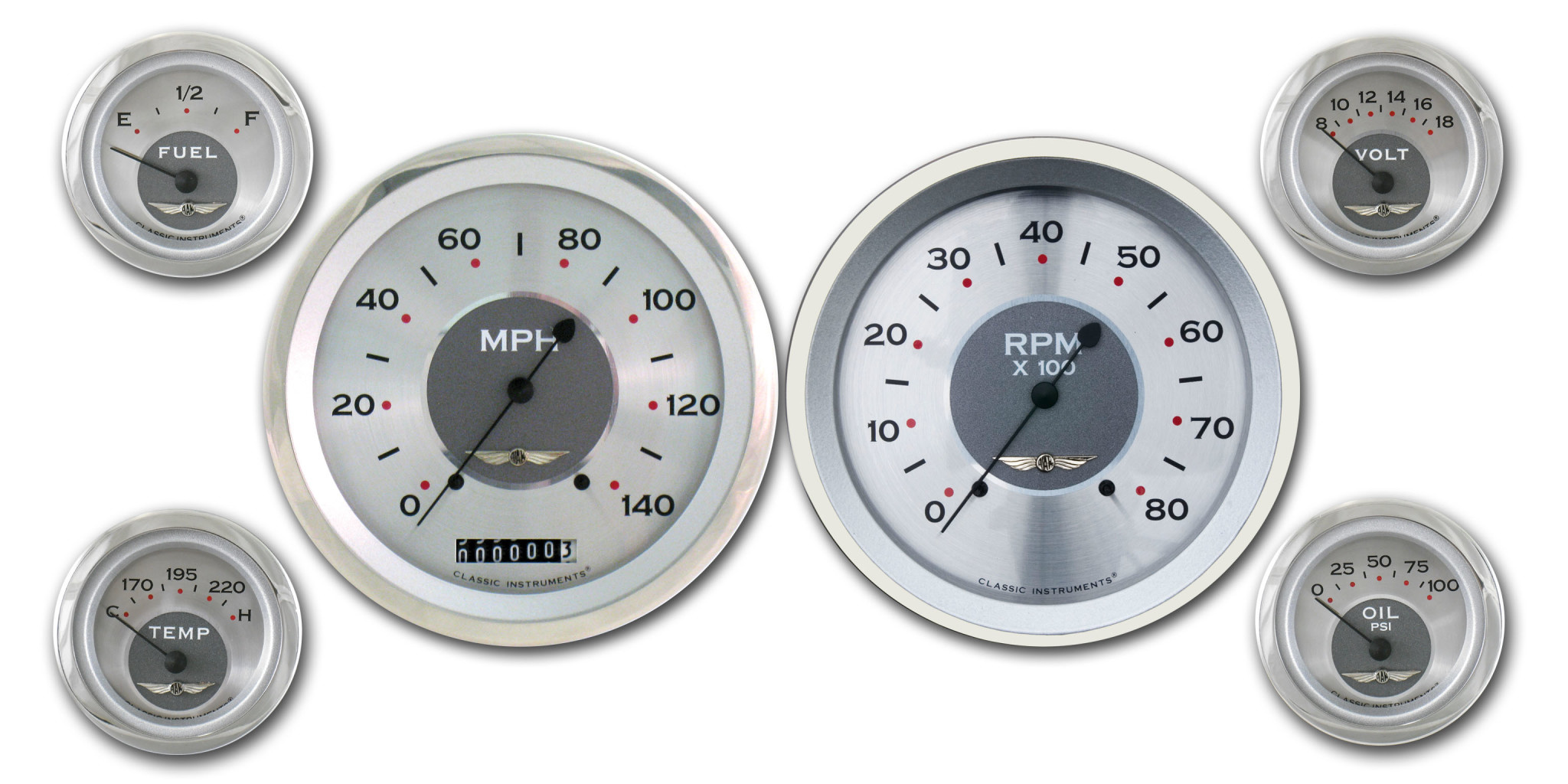 thumbnail image 2 of Marshall Instruments 6-Gauge LED Sport Comp Cluster – 2 1/16" White Dial, Aluminum Bezel (Model 2264) 2 of 6
