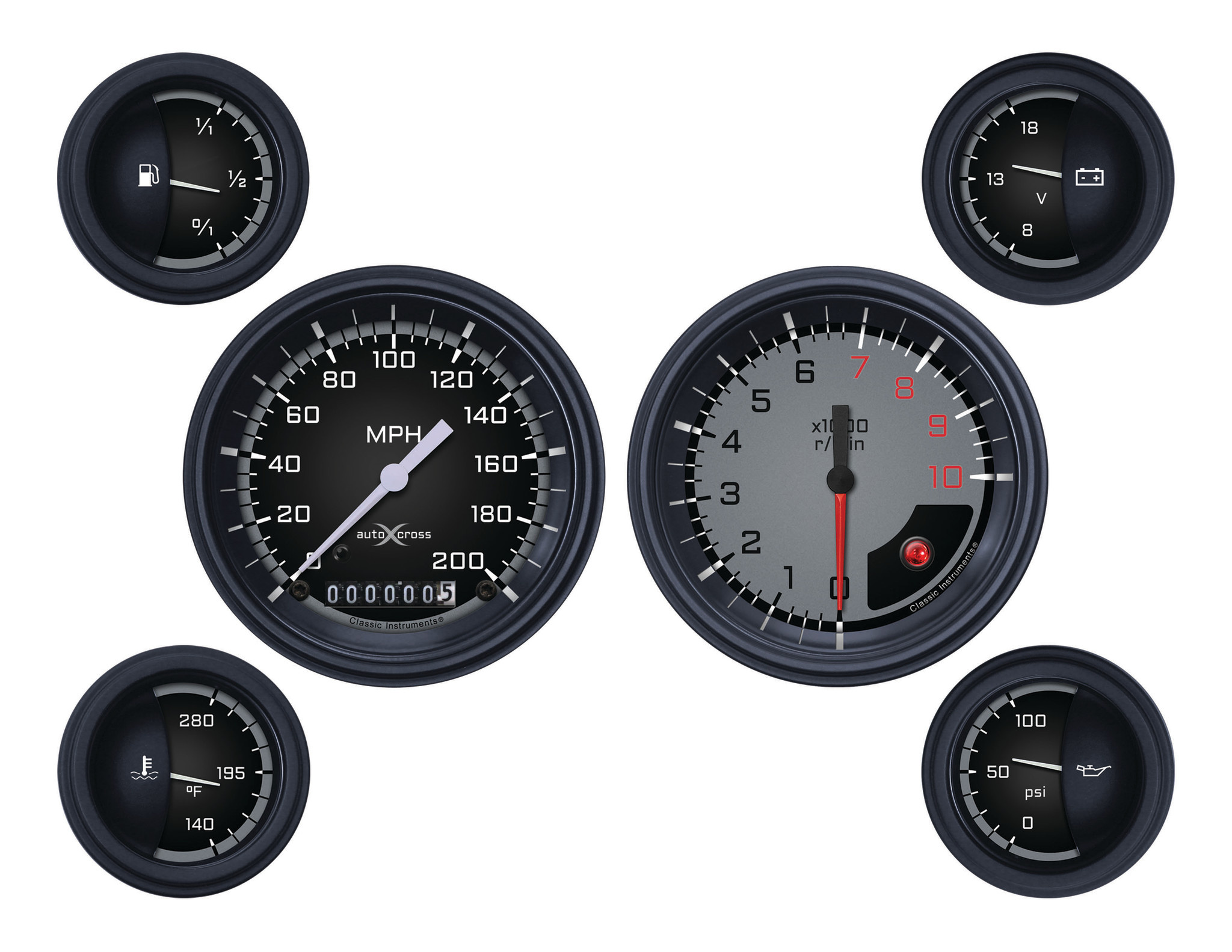 Classic Instruments Autocross Grey 6 Gauge Set 2-1/8 Full Sweep Classic Instruments Autocross Grey 6 Gauge Set 2-1/8 Full Sweep