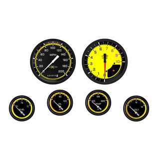 Classic Instruments 6 Gauge Set - 4 5/8” Speedo & Tach, 2 5/8” Short Sweep FOTV - Auto Cross Yellow Series