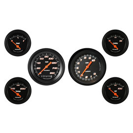 Classic Instruments 6 Gauge Set - 3 3/8" Speedo & Tach, 2 1/8" Short Sweep FOTV - Velocity Black Series