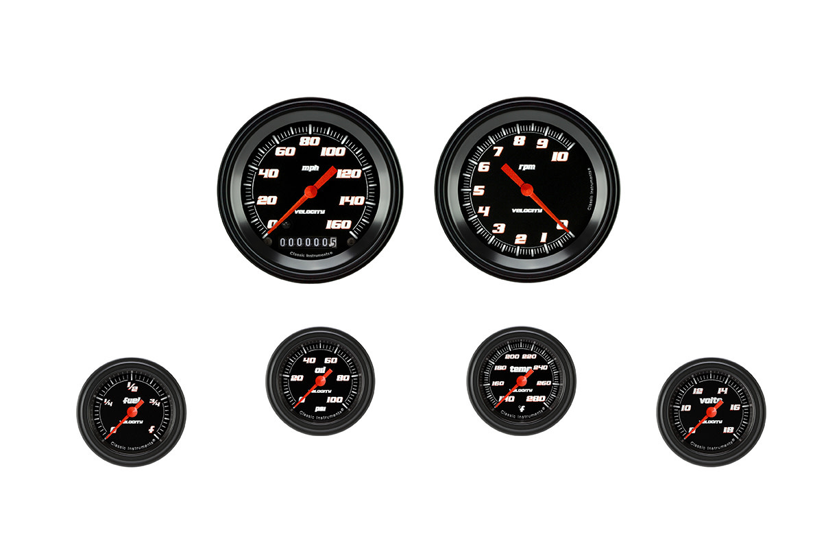 Classic Instruments Velocity Black 6 Gauge Set 2-1/8 Full Sweep Classic Instruments Velocity Black 6 Gauge Set 2-1/8 Full Sweep