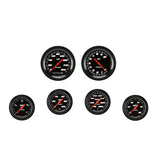 Classic Instruments 6 Gauge Set - 3 3/8" Speedo & Tach, 2 5/8" Full Sweep FOTV - Velocity Black Series