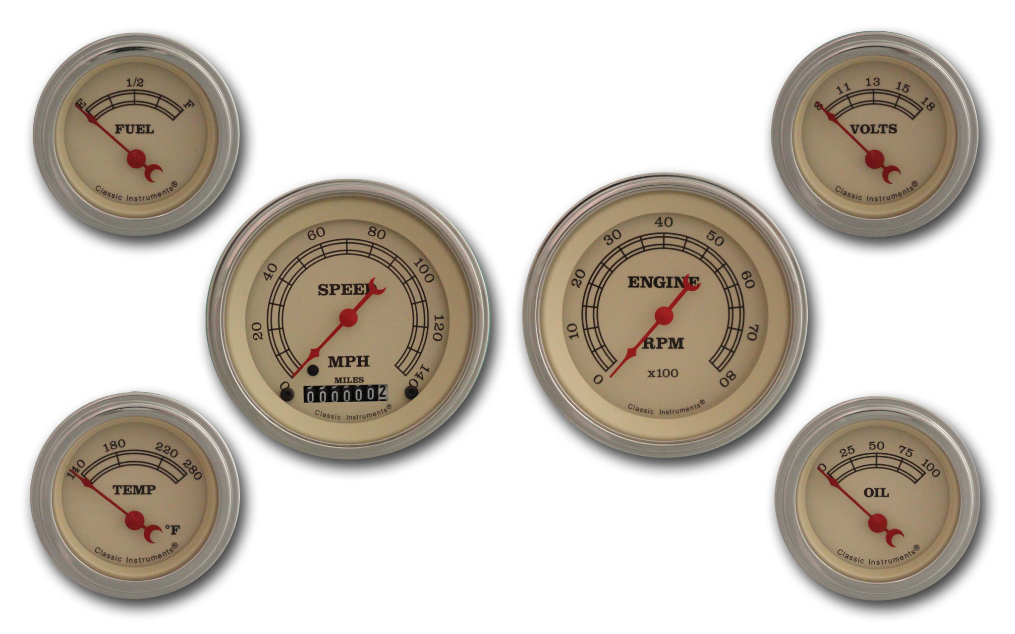 Classic Instruments Hot Rod 6 Gauge Set 2-1/8 Full Sweep Classic Instruments Hot Rod 6 Gauge Set 2-1/8 Full Sweep