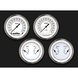 Classic Instruments 4 Gauge Set - 3 3/8" Speedo & Tach with 2 Duals - Classic White Series - CW05SLC