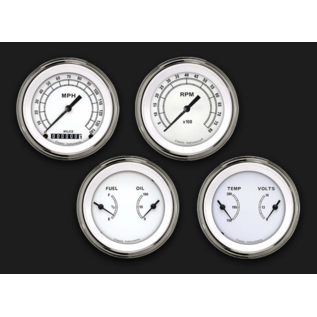 Classic Instruments 4 Gauge Set - 3 3/8" Speedo & Tach with 2 Duals - Classic White Series - CW05SLC