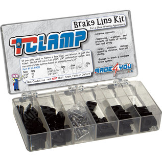 Made 4 You T-CLAMP BRAKE LINE KIT, 3/16" to 1/4" SINGLE and 3/16" to 1/4" DOUBLE CLAMPS, BLACK - 30-890-11
