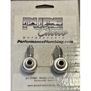 Pure Choice Motorsports Wilwood Master Cylinder Banjo Fittings 1/2 x 1/2 threaded to -3AN - Stainless Steel - 3100J