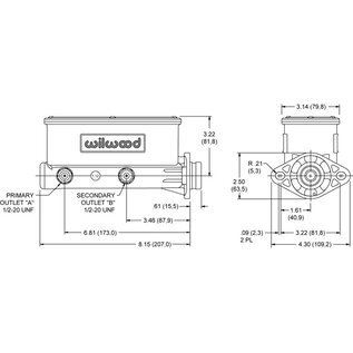 Wilwood Brakes Wilwood Aluminum Tandem Master Cylinder - 1.0" Bore Size