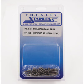 Totally Stainless #8 x 3/4" Stainless Phillips Oval Jackson Head Sheet Metal Screws W/ #6 Head