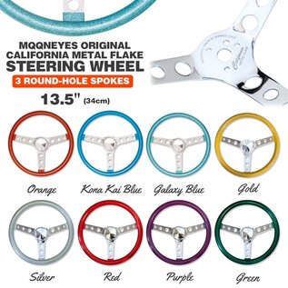 Mooneyes 13.5" California Metal Flake: 3-Hole Spoke Steering Wheel