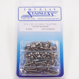 Totally Stainless 8-32 x 3/8", 1/2", 3/4" & 1" Stainless Slotted Truss Head Machine Screws - 8-3042