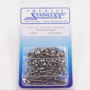 Totally Stainless 8-32 x 3/8", 1/2", 3/4" & 1" Stainless Slotted Truss Head Machine Screws - 8-3042