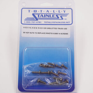 Totally Stainless 6-32, 8-32, 10-32 Stainless Unslotted Truss Head Machine Screws Use W/ Kep Nuts - 8-3099