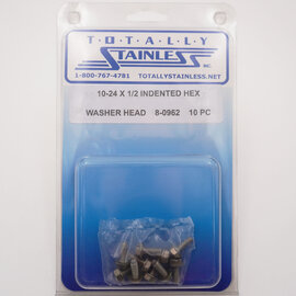 Totally Stainless 10-24 x 1/2" Stainless Indented Hex Washer Head Machine Screws - 8-0962