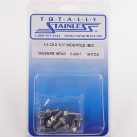Totally Stainless 1/4-20 x 1/2" Stainless Indented Hex Washer Head Bolts - 8-0971