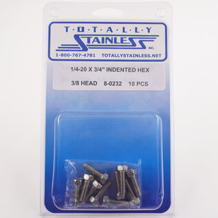 Totally Stainless 1/4-20 x 3/4" Stainless Indented Head Hex Bolts, 3/8" Head - 8-0232